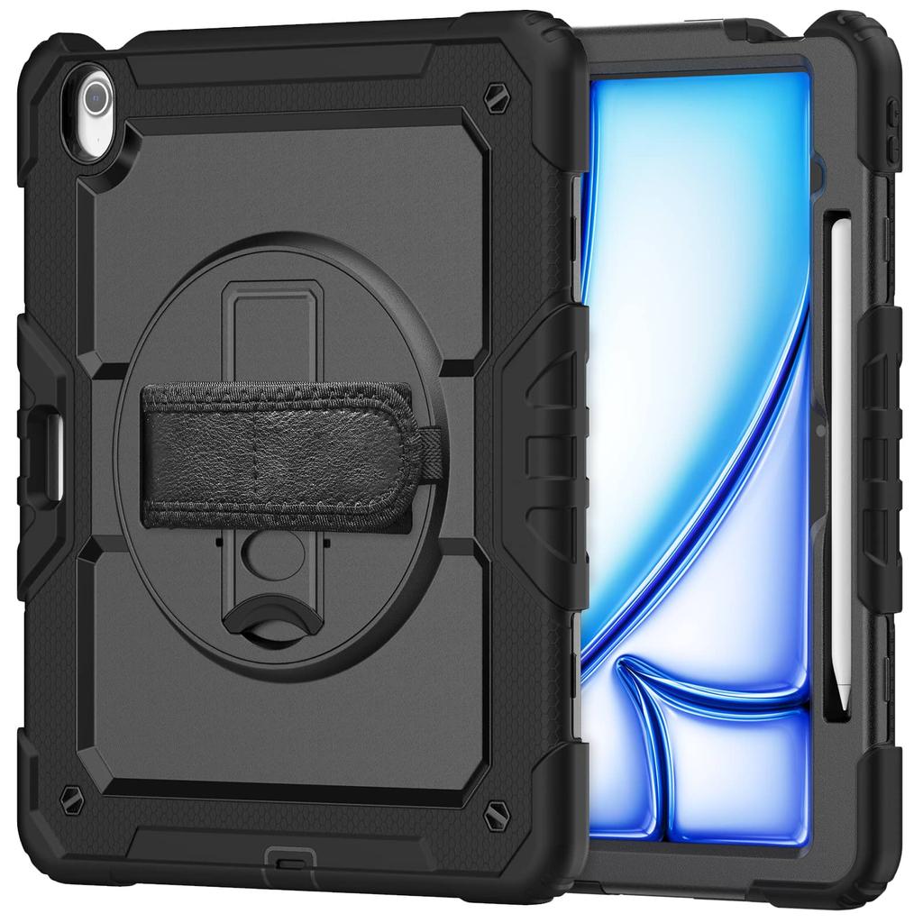 For iPad (A16) 11th Air 11 Air 13 M3 () - Heavy Duty Protective Cover with Screen Protector, Shoulder Strap & Pencil Holder