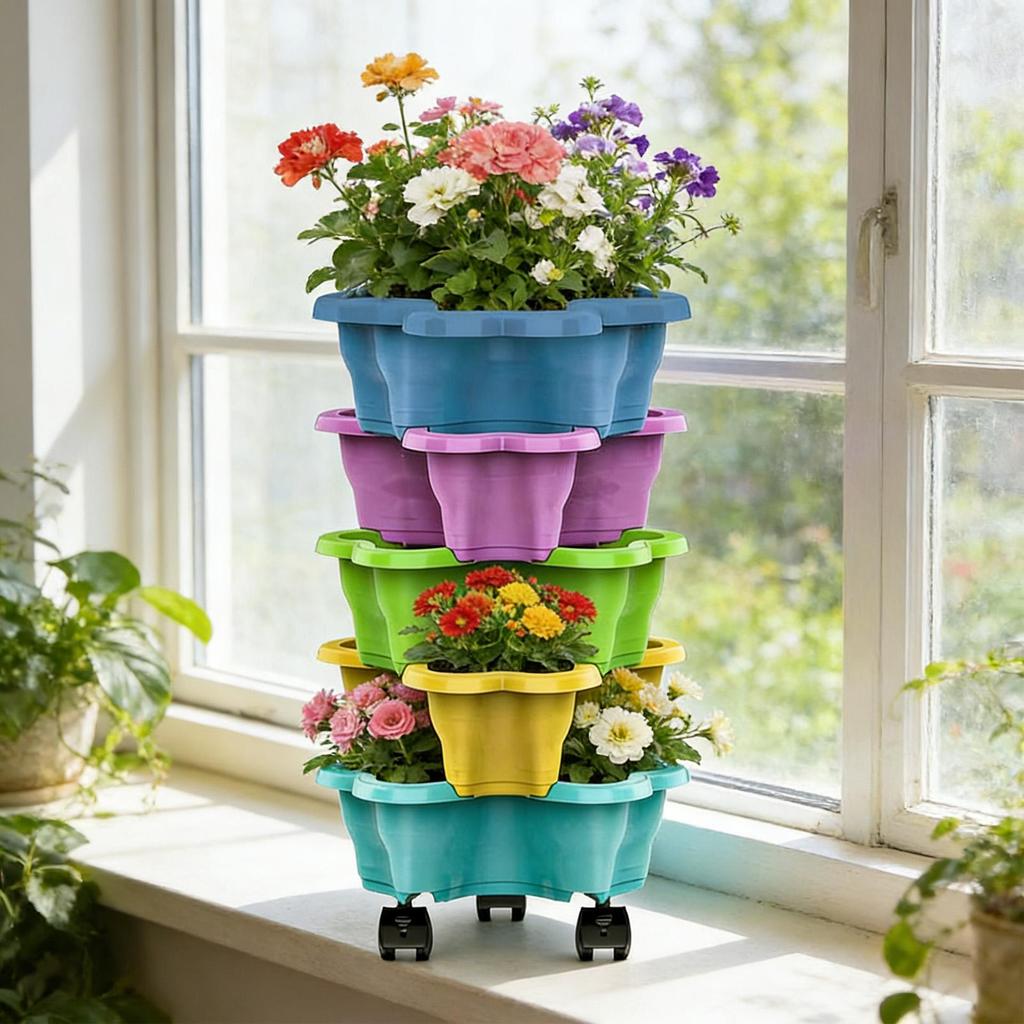 Stackable Planter Tower Multi-layer Stacking Drainage Vegetable Pots PP Three Petal Strawberry Vegetable Planting Pot