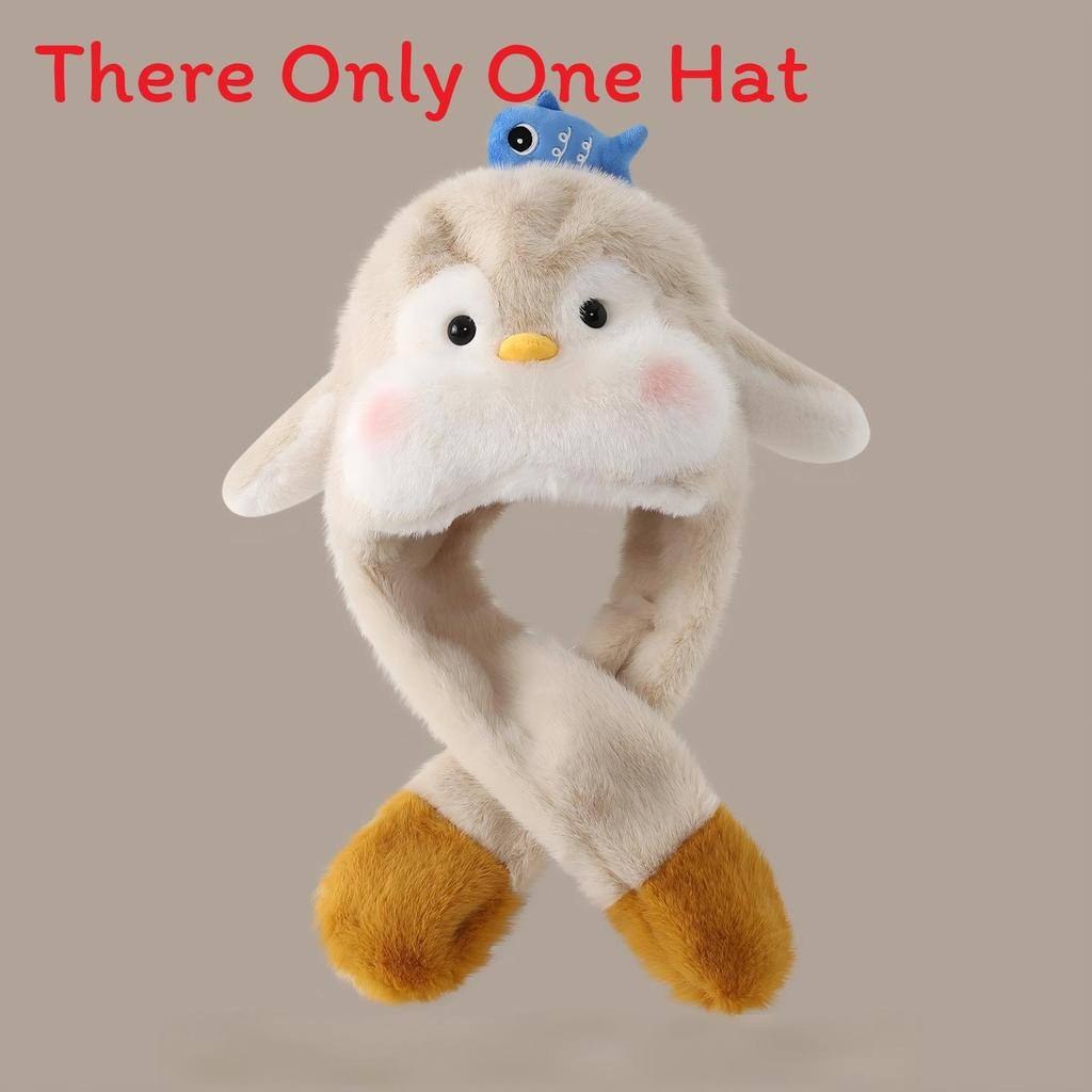 Penguin Baby Hat With Moving Ears Warm Plush Winter Kids Headgear For Children