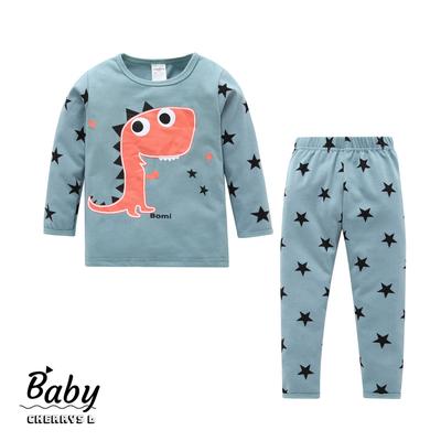 Kids Girls Boys Round Neck Winter Tops Pants Pajama Printed Sleepwear Suit 2pcs