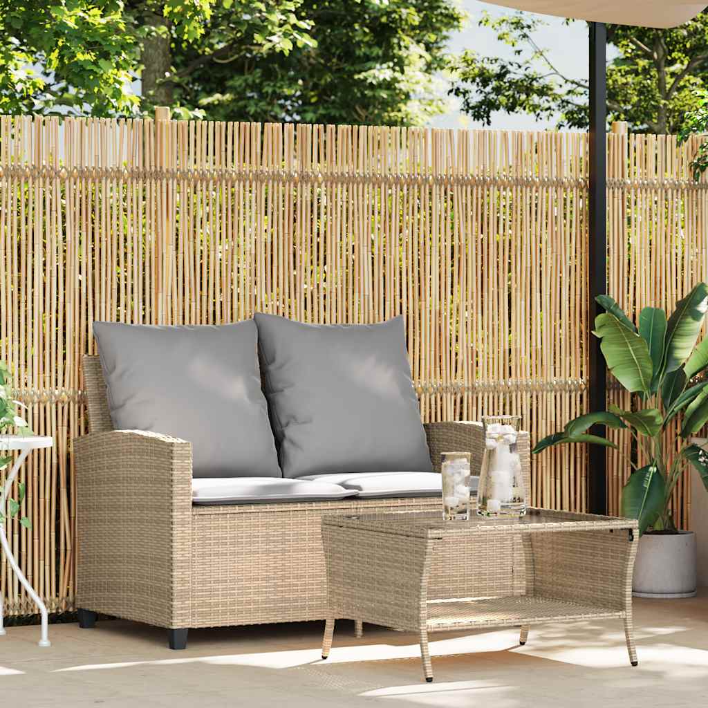 2 Seater Garden Sofa with Cushions & Table Beige Poly Rattan