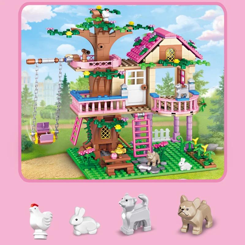 Città dei Sogni Albero dell'Amicizia Castello della Principessa Blocchi da Costruzione Vista Stradale Serie Ragazze Regali Mattoni Casa Giocattoli Assemblati Bambino