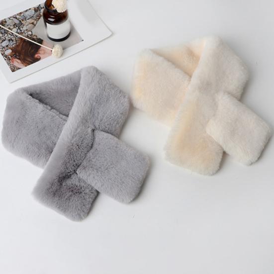 Cross Scarf Faux Rabbit Fur Double-sided Thickened Soft Washable Keep Warm Pure Color Autumn Winter Women Neck Warmer Collar Scarf for Outdoor