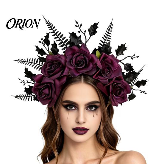 Gothic Hair Accessories for Women Halloween Rose Headband, Flower Leaf Crown Hoops Bands, Black Headband Headpiece Hairband Cosplay Party Dress