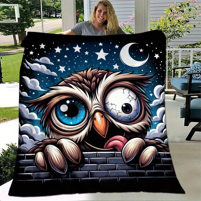 1pc. Cute Owl Night Sky Design Blanket - Perfect for Home Decor, Office Use, Outdoor Activities, Gift Idea, Suitable for All Seasonsz041769