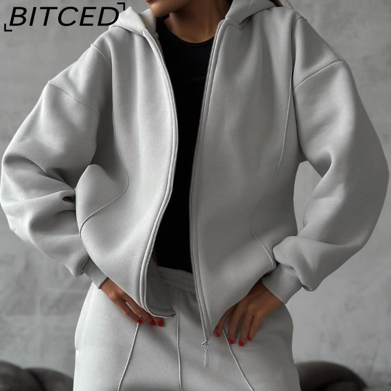 BITCED Casual American-style Autumn/winter Cardigan Set Sporty Streetwear-inspired Long-sleeved Women's Jacket and Trousers Two-piece