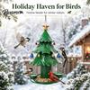 All Weather Rust Proof Bird Feeder Christmas Tree for Outdoor, Metal Hanging Wild with 2 Water Cups, Green Xmas Seeds Tray Garden Patio Outside Decor