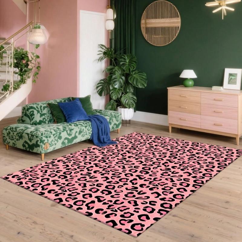 Pink Border Leopard Print Area Rug
