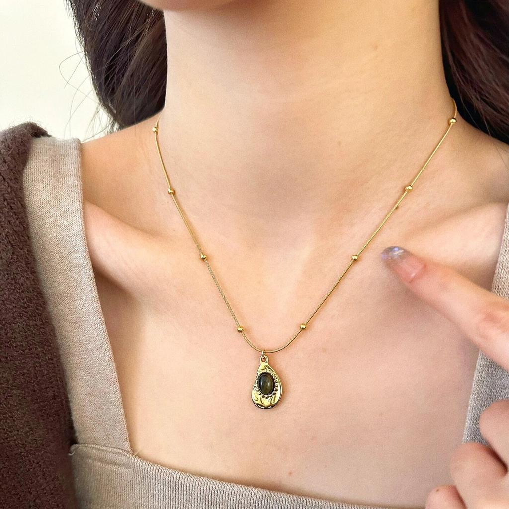 Vintage Stainless Steel Maillard Tiger Eye Pendant Necklace for Women Charm Trendy Party  Accessories Gift