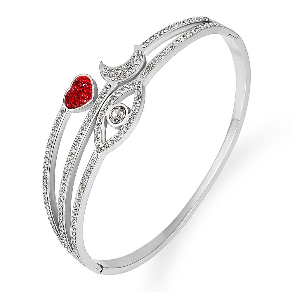 Heart Crystals Bangles  Bracelets for Women Eye Modeling Jewelry Stainless Steel Cuff Bracelets Wrist Brand Gift
