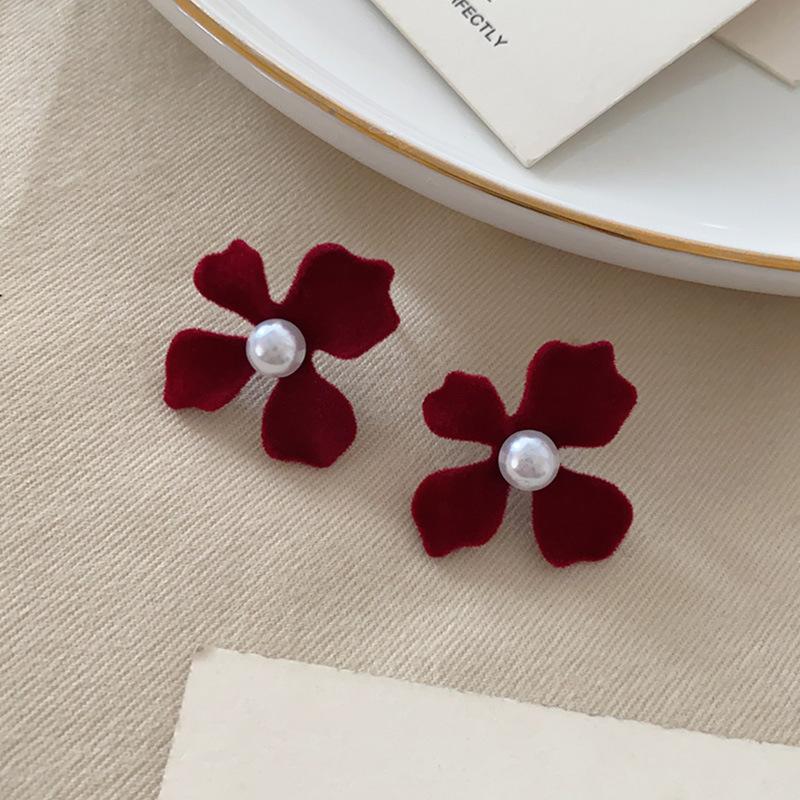 

Серьги-гвоздики в стиле ретро с красными флокированными цветами, женские простые стильные серьги класса люкс в стиле Ankola Red Style