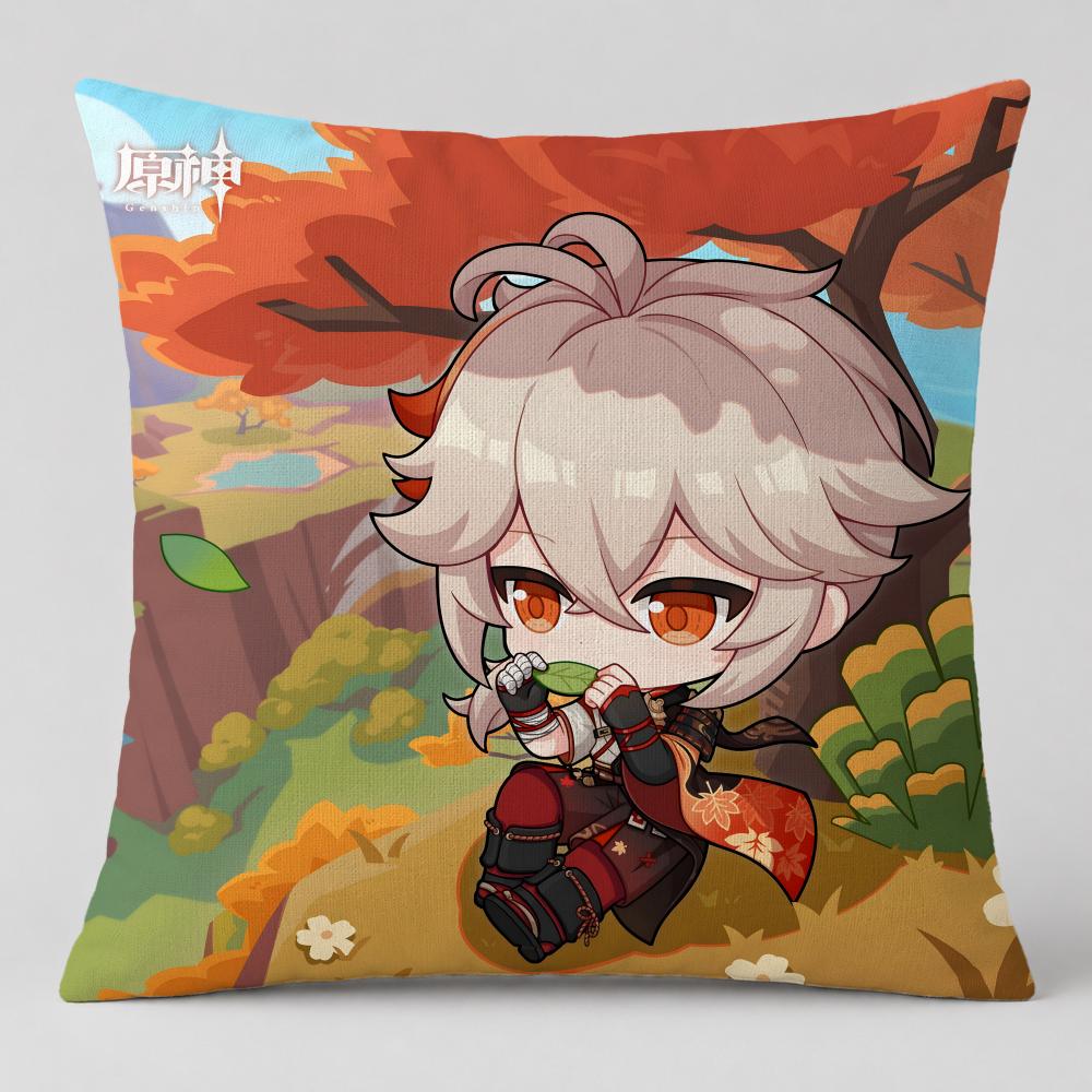 Game Kaedehara Kazuha Cushion Cover Short Plush Cushion Cover Double Sided Print Washable Sofa Pillowcase Home Decor Gift