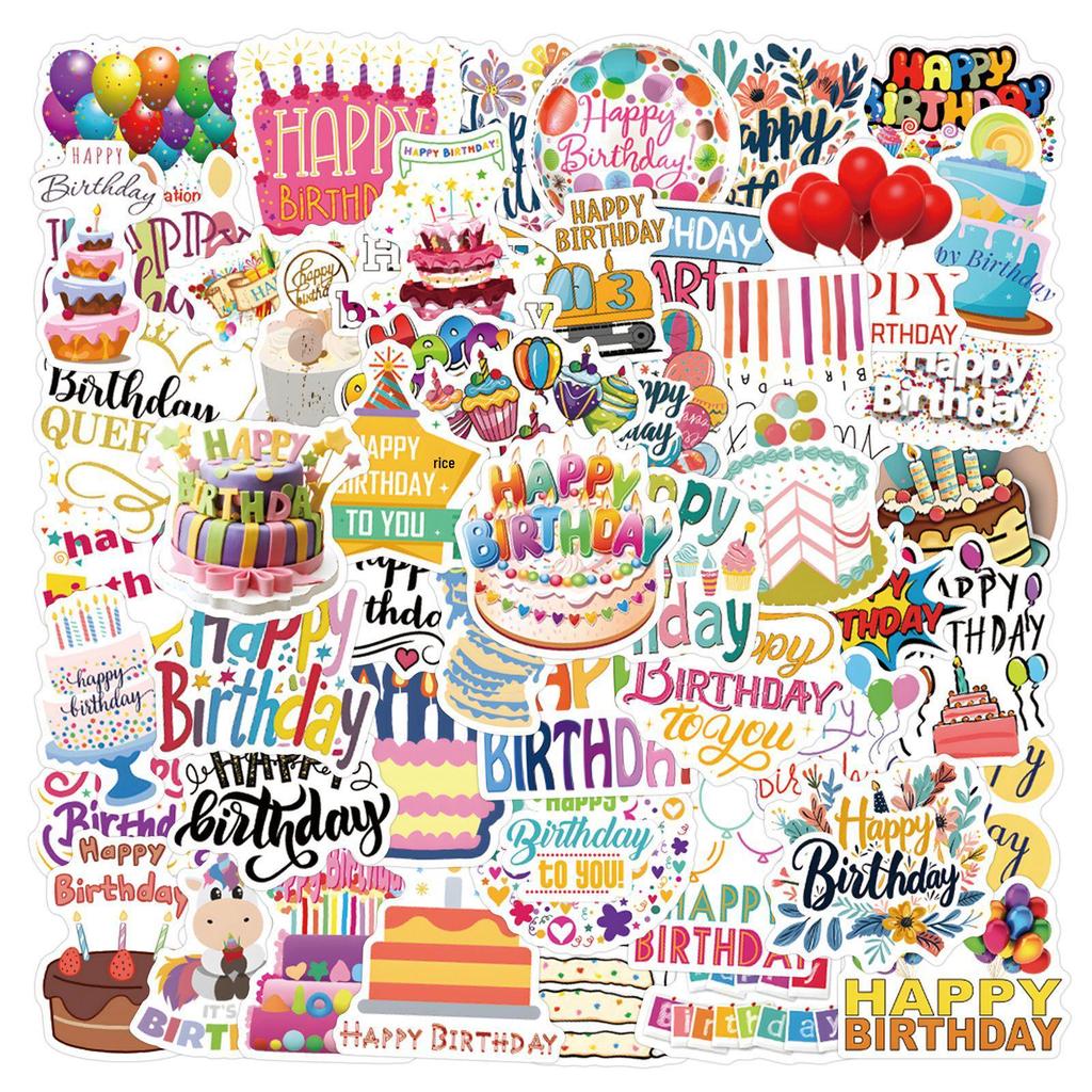 Cartoon Happy Birthday Doodle Stickers, Waterproof, for Refrigerator, Phone, and Computer - 55 Sheets