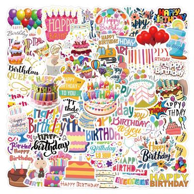 Cartoon Happy Birthday Doodle Stickers, Waterproof, for Refrigerator, Phone, and Computer - 55 Sheets
