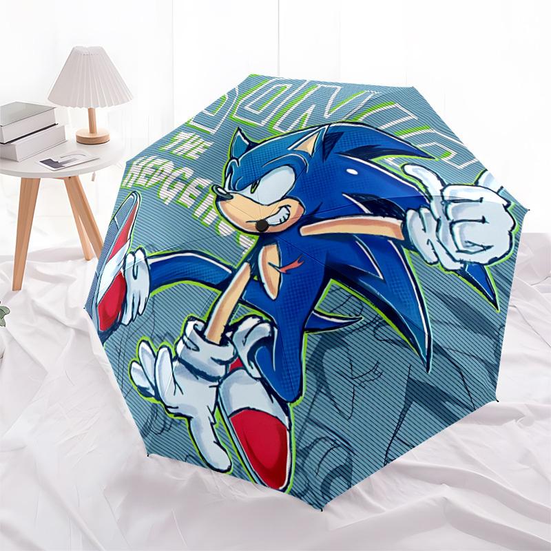 1pc Sonic Artwork Automatic Folding Umbrella - Compact 8-Rib Design, Durable Plastic & Iron, Daily Use F104047