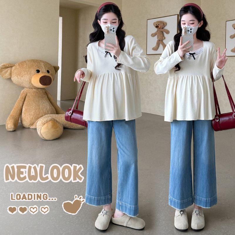 2026 Spring Korean Maternity Lace Patchwork Sweet Loose Doll Shirt 2XL