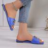 Fashion 2024 Hot Sale Shoes for Women Summer Women's Slippers Square Toe Solid Metal Decoration Open Toe Large Size Beach Slippers Women
