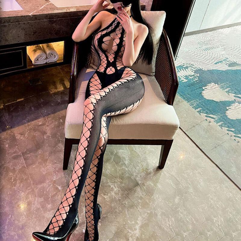 Sexy Lingerie Fishnet Body Stockings Women Babydoll Sexy Open Crotch Underwear Hollow Out Transparent Bodysuit Catsuit Costumes