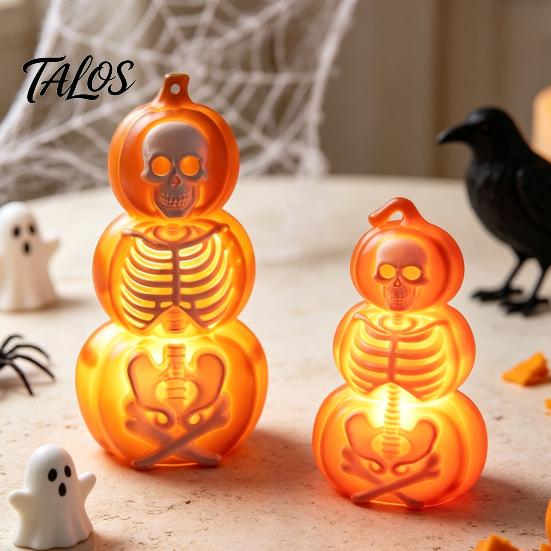 Halloween Craft Activity Supplies Pumpkin Lantern, Spooky Lighted Skeleton Statue, Resin Indoor Outdoor Festival Decor for Porch Table Window