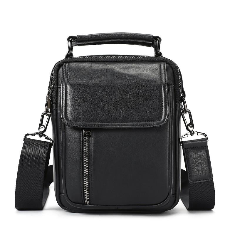 Leather Men s Crossbody Bag Casual Fashionable Shoulder Lid Style Vertical 18x9x24cm чёрный