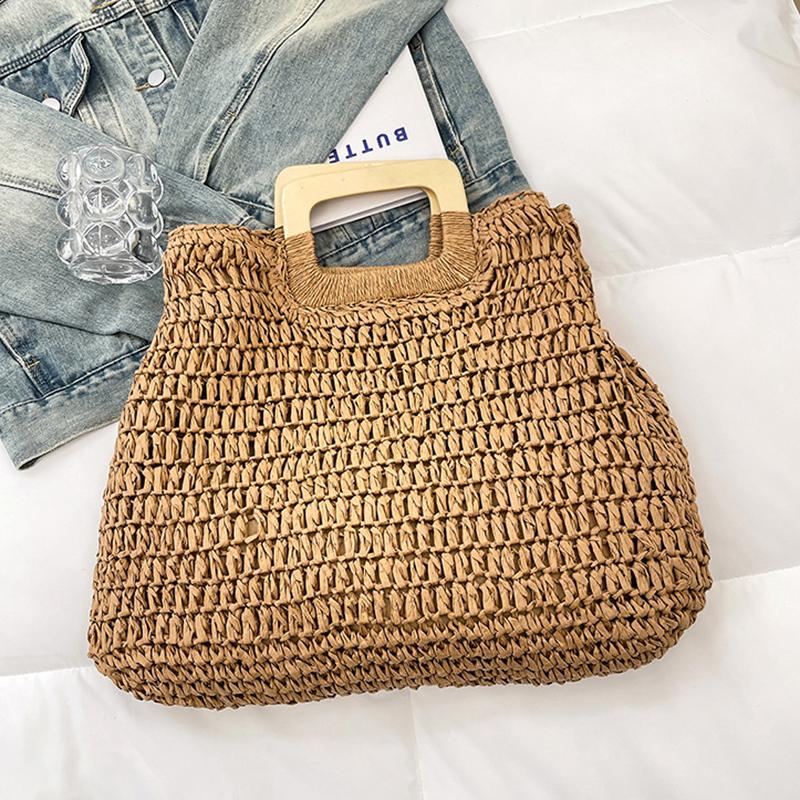 Elegant Female Square Shopper Totes Summer High-quality Straw Bag Women's Designer Large Capacity Handbag Woven Travel Beach Bag