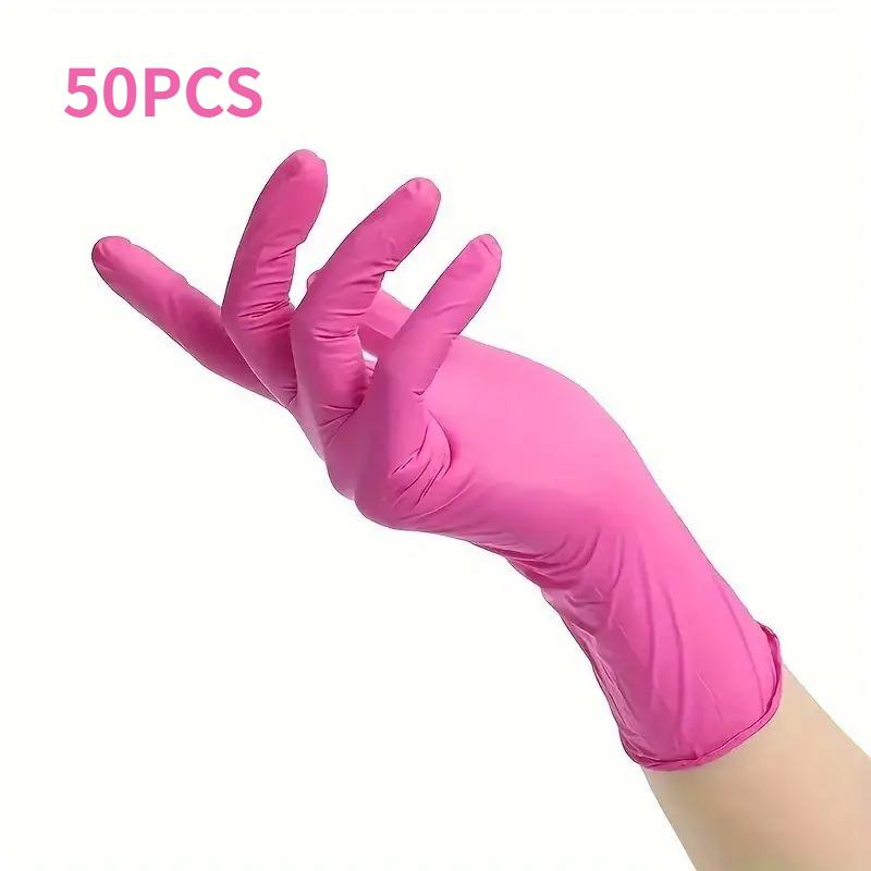 

50/100 шт. Розовые нитриловые перчатки Одноразовые бытовые перчатки Парикмахерские Маникюр Мытье посуды Многофункциональный инструмент для уборки S