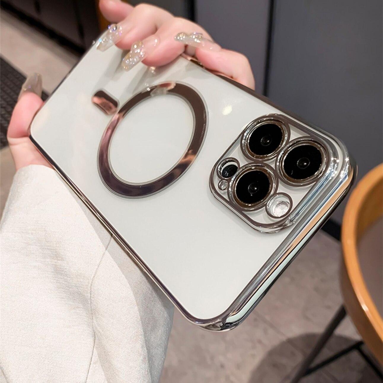 

Роскошный магнитный чехол для телефона с беспроводной зарядкой для IPhone 15 Pro Max 13 14 12 11 Pro Max XS Mini X XR 8 Plus, прозрачный мягкий силиконовый противоударный чехол iPhone 15