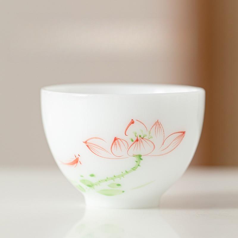 

Ice Jade Porcelain Hand Painted Teacup Master Cup Tea Tasting Cup Handmade Flower Rhyme Single Cup Home Office Kung Fu Teacup 200ml