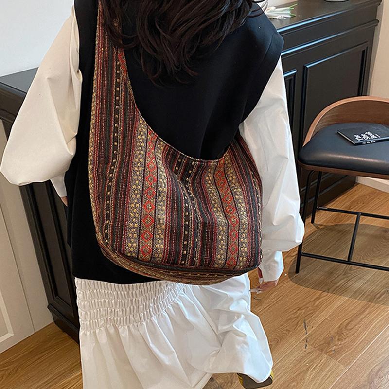 Vintage Printed Women's Shoulder Crossbody Bag New Popular Large Capacity Minimalist Contrast Color Tote Bag