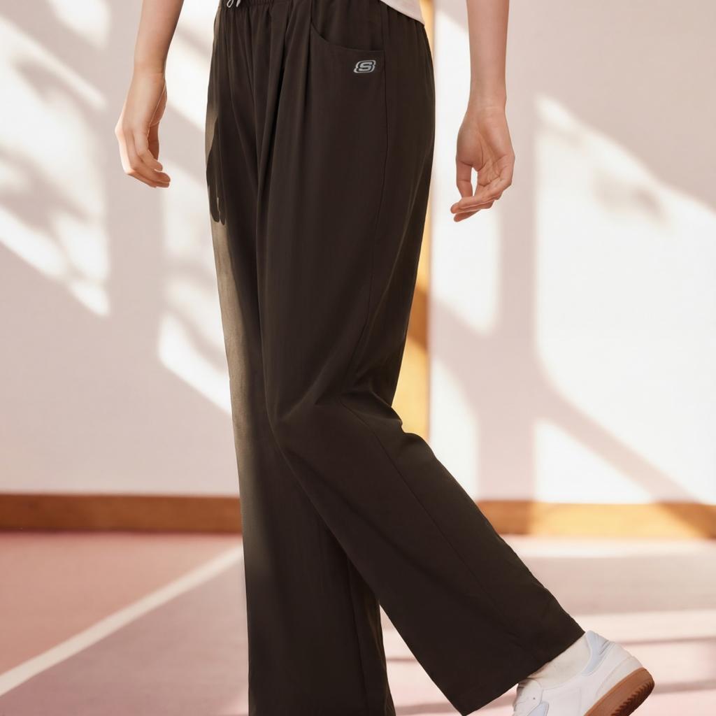 Skechers Trendy Fashion Versatile Loose Pleated Wide-Leg Woven Long Pants Casual Pants Women Bottoms L126W019-05U5
