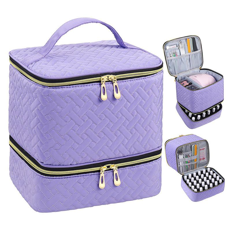 Portable Double Layer Makeup Bag With High Capacity For Travel And Storage