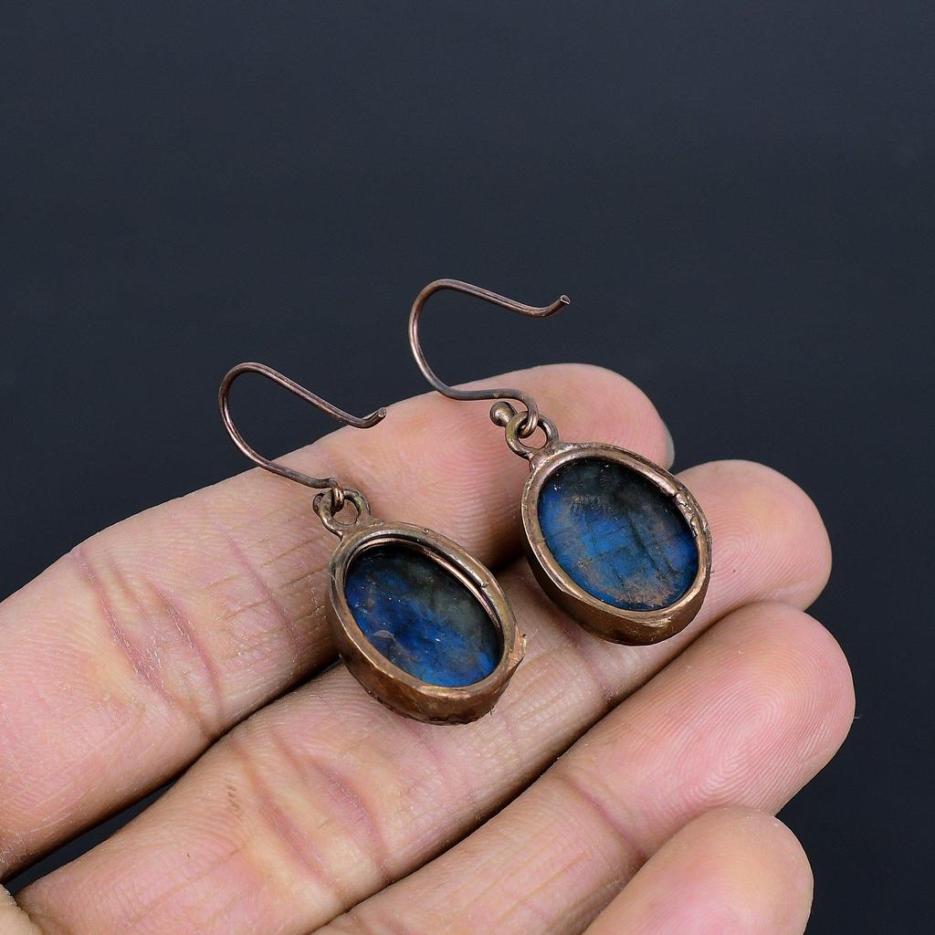 Labradorite Copper Electroformed Earrings, Handmade Gemstone Earrings Jewelry, Gifts For Wife Brand New Earrings