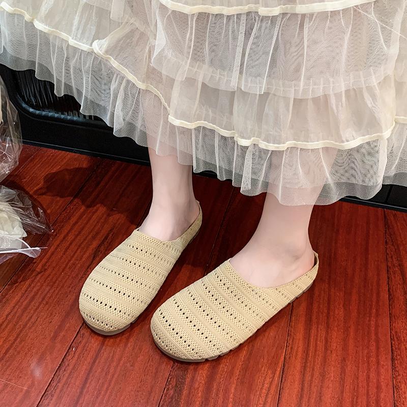 Fashion CRLAYDK Damen Bequeme Slipper Mules Loafer Hausschuhe Damen Strick Rückenfrei Walking Atmungsaktiv Lässige Pantoletten