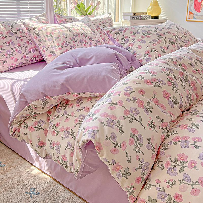 HOMZY Washed Cotton Double Yarn Single Quilt Cover Simple Wind Ins Wind Small Floral Korean Version Duvet Skin Friendly Bedding