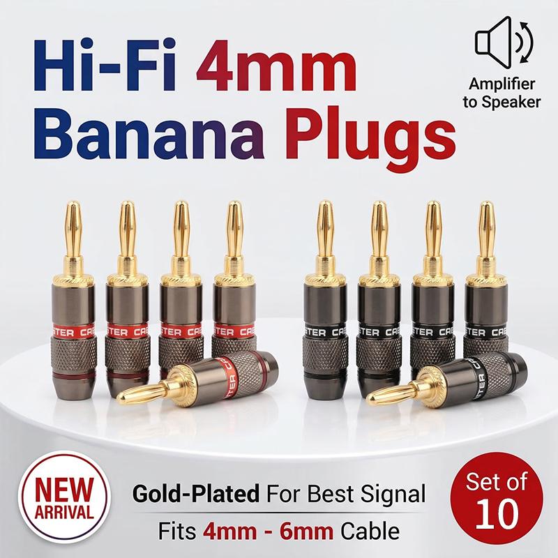 10PCS 24K Gold-plated New HIFI BANANA PLUGS 4MM Banana Connector with Screw Lock For Audio Jack Speaker Plugs Gun Metal