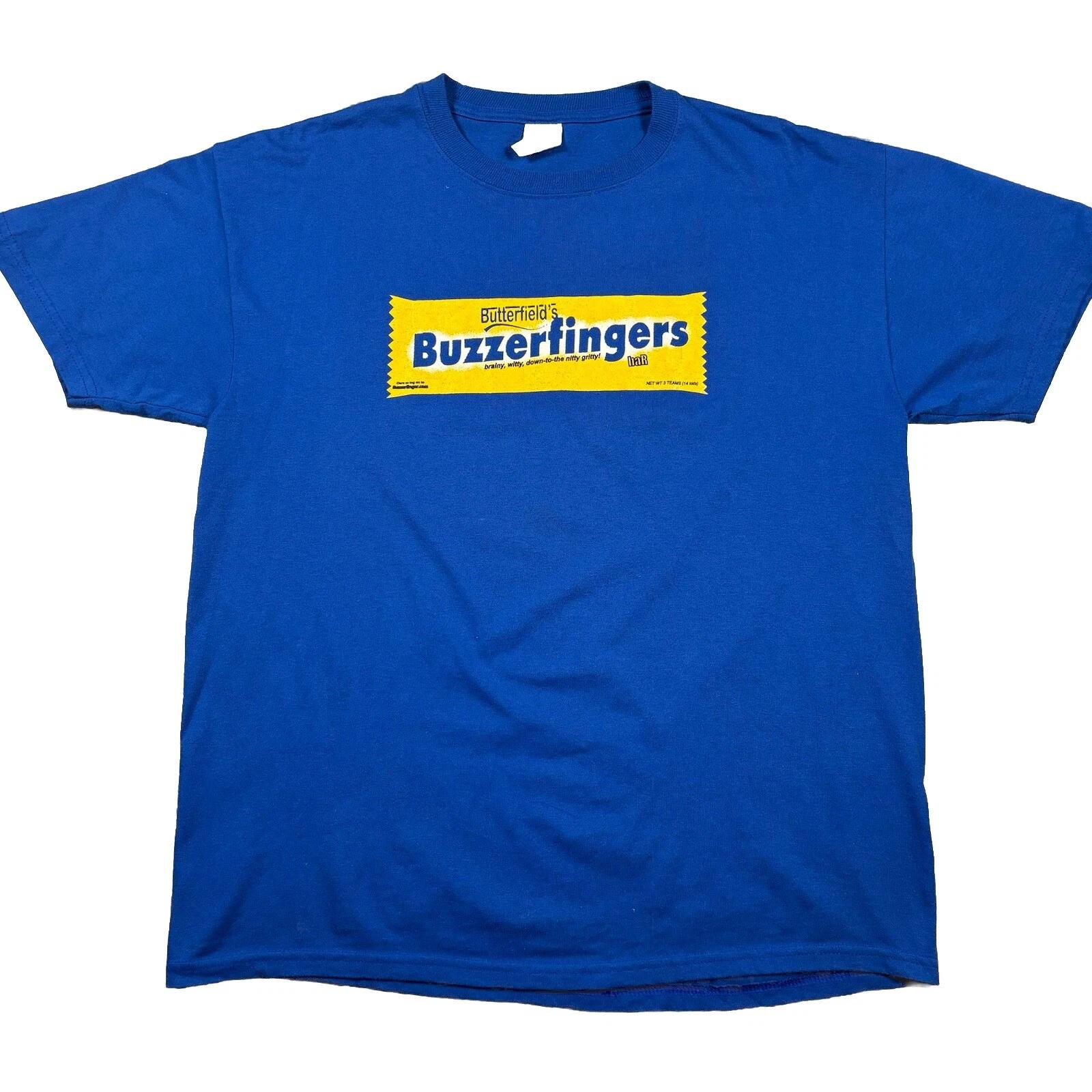 

Butterfingers Shirt Mens Large Blue Candy Bar Vintage Graphic Tee Church Parody 3XL