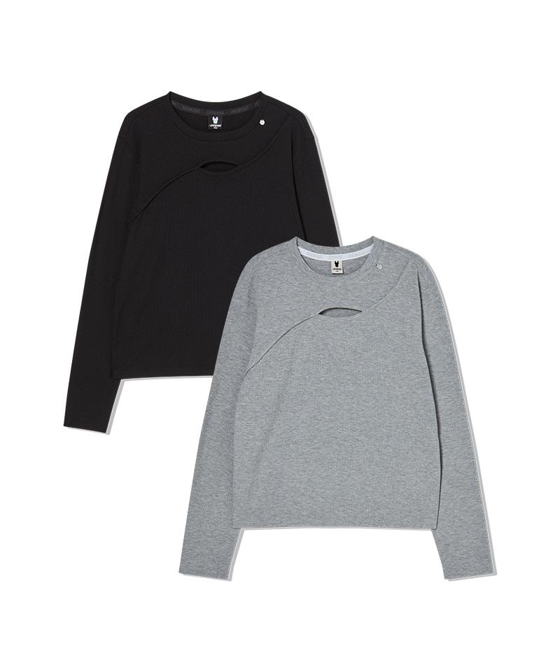LIFEWORK Women'S) Ribbed Layered Slit Long Sleeve T-Shirt