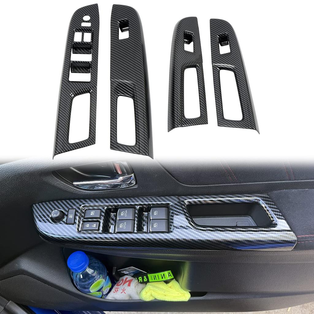 Fiber Style Door Switch Panel Window Lift Button Frame Window Decoration Protective Sticker for Subaru WRX S4 WRX STI Levorg Model and Impreza GP GJ