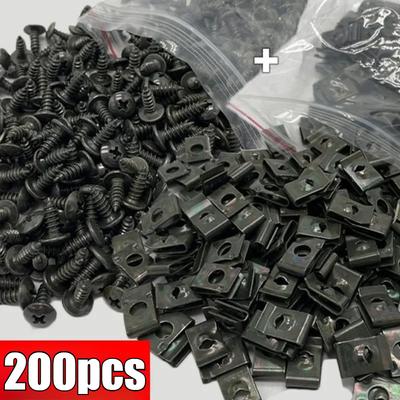 200 stk Blandet Bil Motorsykler Metall Skrue Tapping Festeklips med Skrue Rustbeskyttelse Klips Skrue Spenne Jernplate