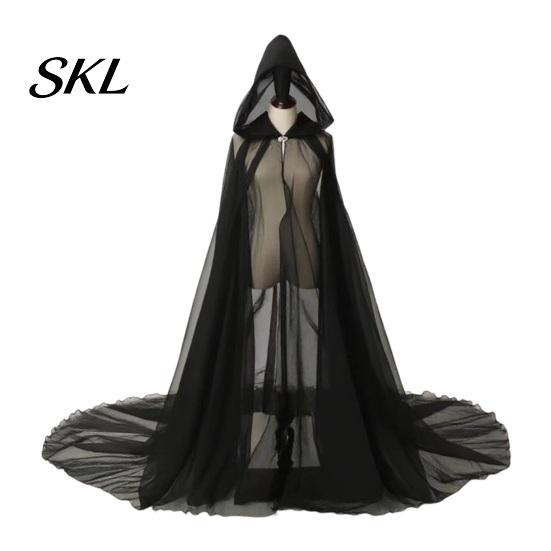 Layered Cosplay Cloak Hooded Mesh for Adults, 2 Layer Sheer Tulle Cape, Witch Costume Gothic Queen Halloween Renaissance Accessories Dark Elf Cape