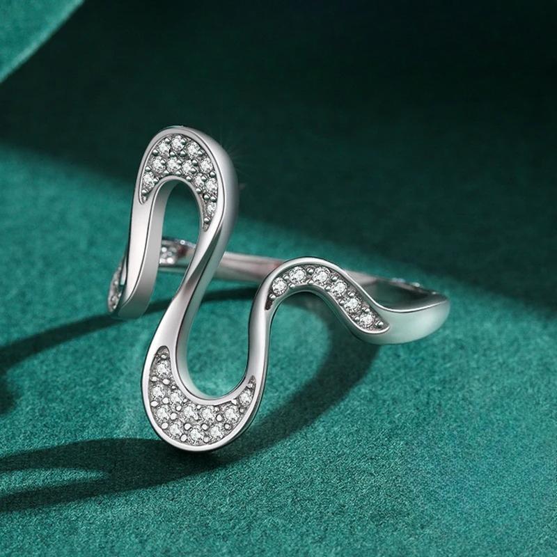 Ailmay Real Sterling Silver Fashion Dazzling Irregular Shape Finger Ring for Women Girls Party Accessories Jewelry