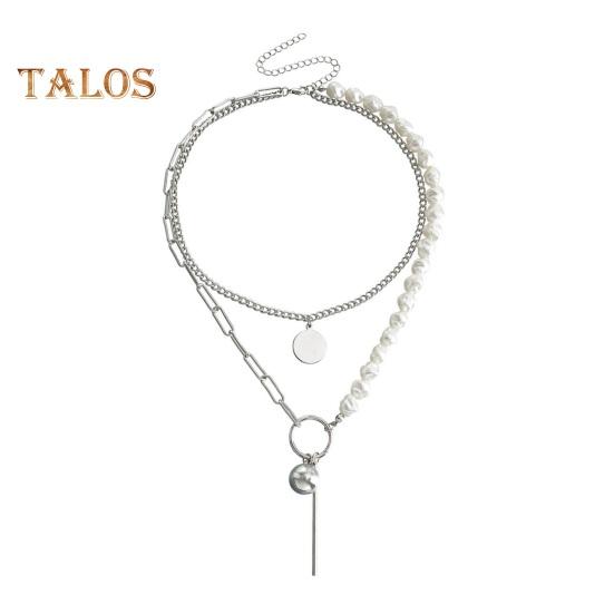 Collier de perles baroques artificielles superposées pour femme, collier à chaîne trombone en perles artificielles empilables, bijoux pour femme et petite amie