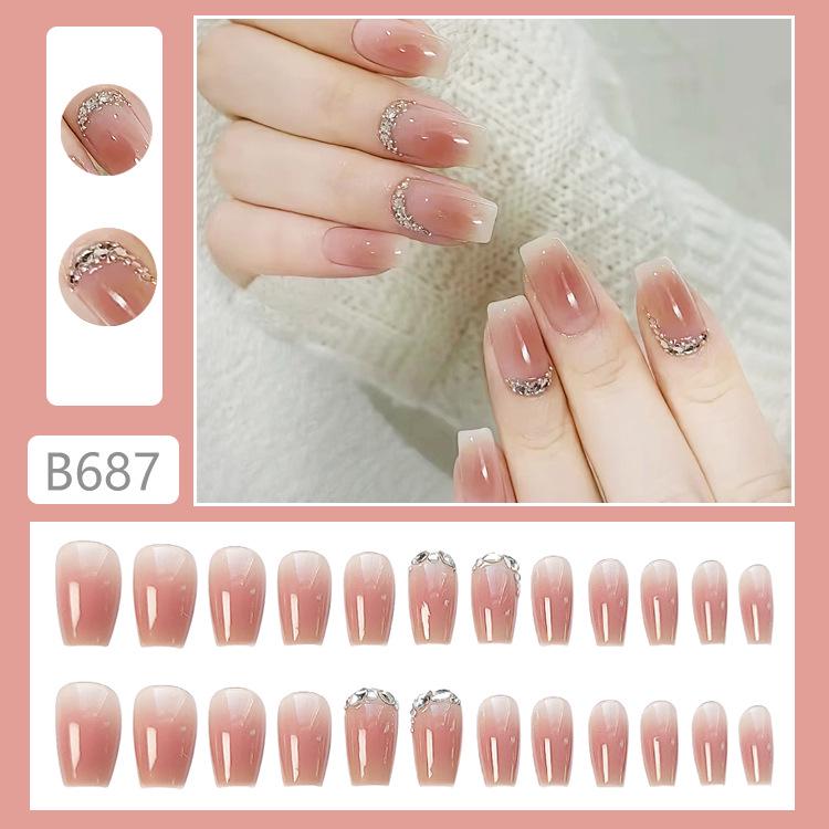 

Румяна и Блеск: Средние Длинные Телесные Наклейки для Ногтей с Бриллиантами Glue Type