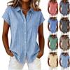 Camicetta da donna casual a maniche corte con bottoni, vestibilità larga, a righe, con colletto, top leggero estivo