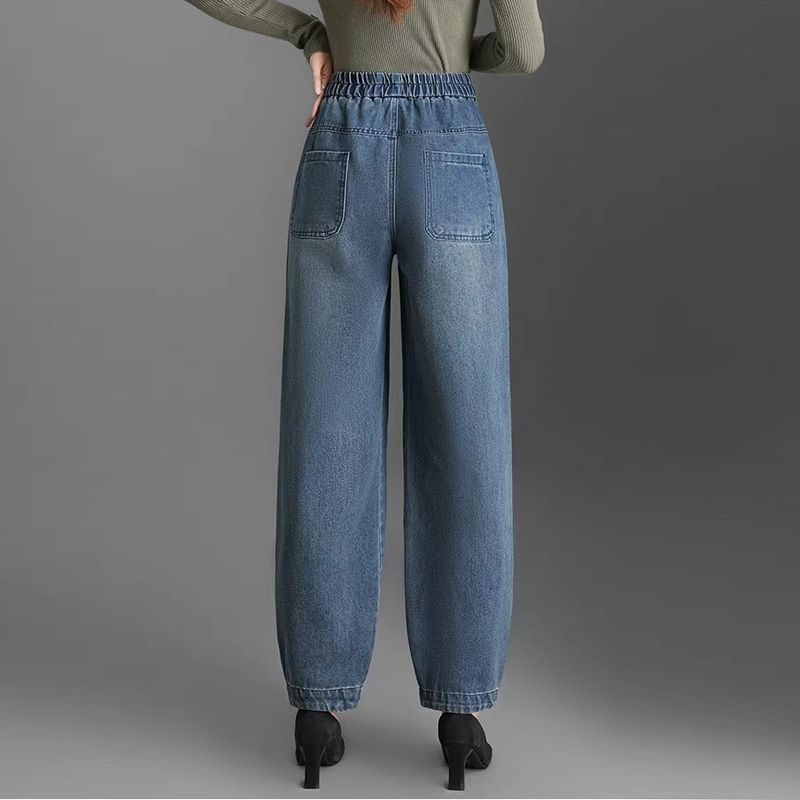 Women's High Waist Denim Jeans Spring and Summer Bloomers Slimming Fashionable Plus Size Loose Wide Leg Pants for Middle-aged Mothers