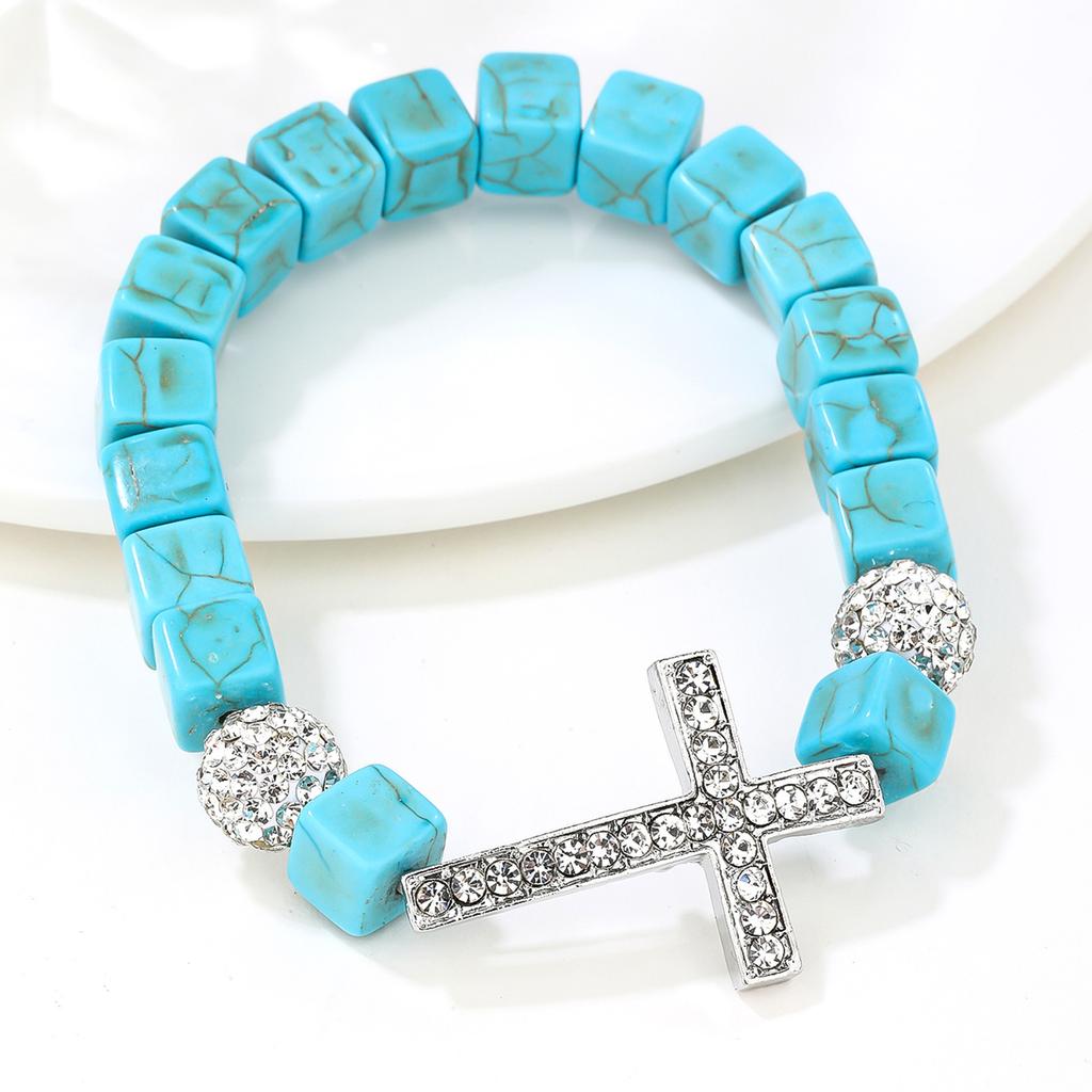 Adjustable Crosses Charm Elastic Bracelet Turquoise Beaded Jewelry for Versatile Styling Women Men