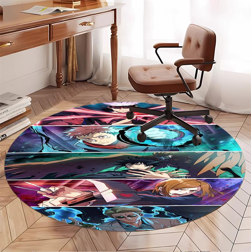 Jujutsu Kaisen Pattern Round Rug, Indoor/Outdoor Mat, for Picnic, Gameroom, Bedroom, Office, Living Room, Home Decor Carpet, Birthday Gift