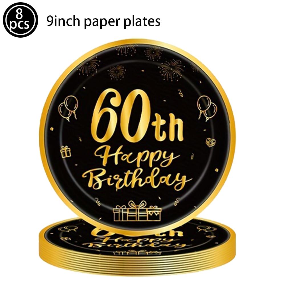 Adult 30/40/50/60th Birthday Decorations Party Plates Napkin Cup Black and Gold 30th 40th 50th 60th Birthday Party for Men Women