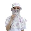 Flower Sun Protection Hat Sunscreen Bucket Hat with Mask Breathable Wide Brim Bucket Cap  Girl