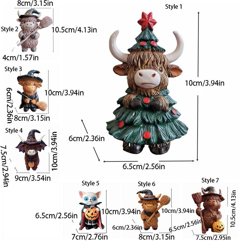 Funny Cow Figurine Resin Animal Sculpture Christmas Highland Cow Statue  Gift